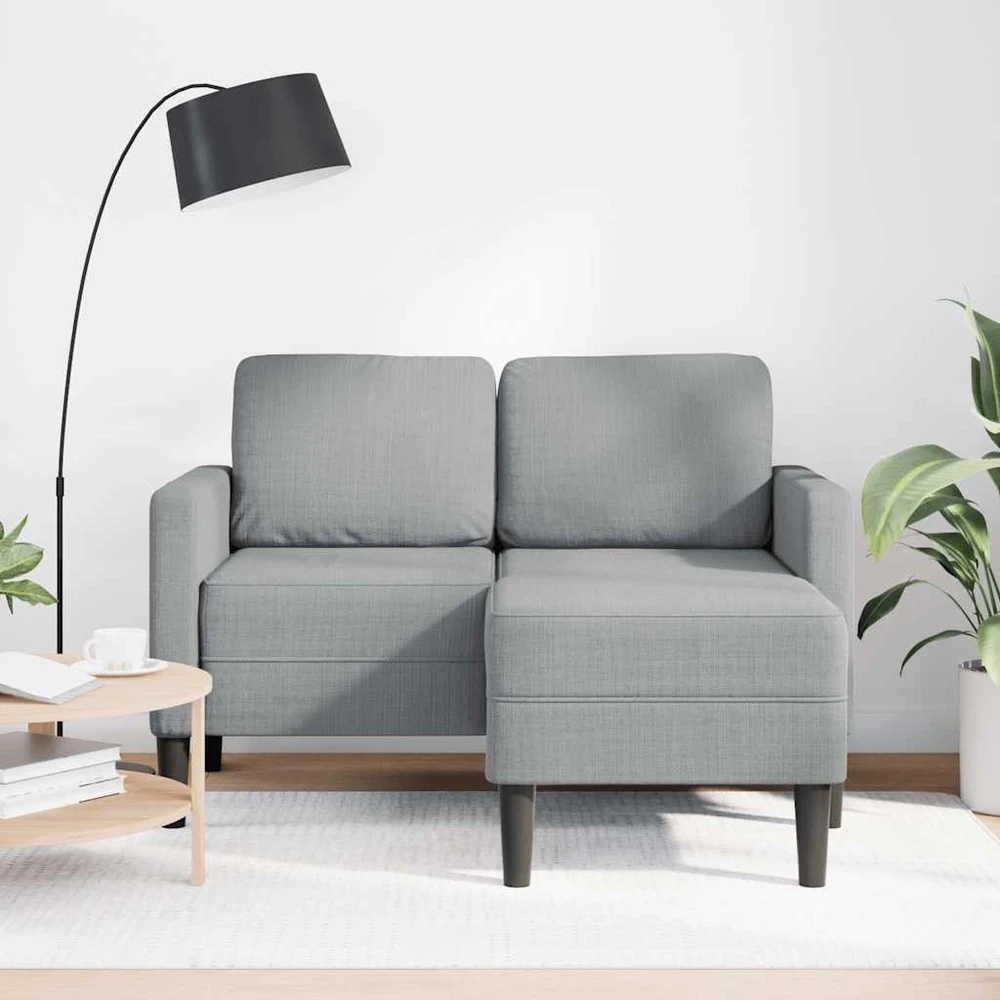 Dvivietė sofa su šezlongu, L formos, šviesiai pilka, 125 cm, audinys