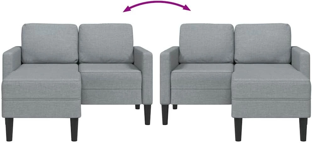 Dvivietė sofa su šezlongu, L formos, šviesiai pilka, 125 cm, audinys