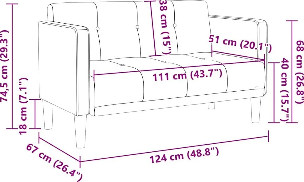 Dvivietė sofa, šviesiai pilka, 111 cm, audinys