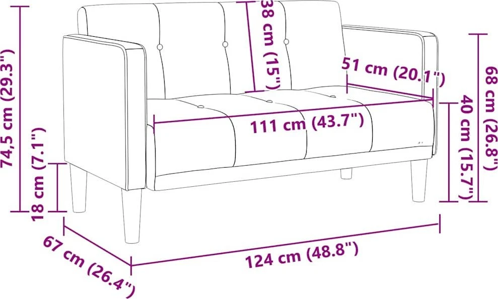 Dvivietė sofa, tamsiai pilka, 111 cm, aksomas