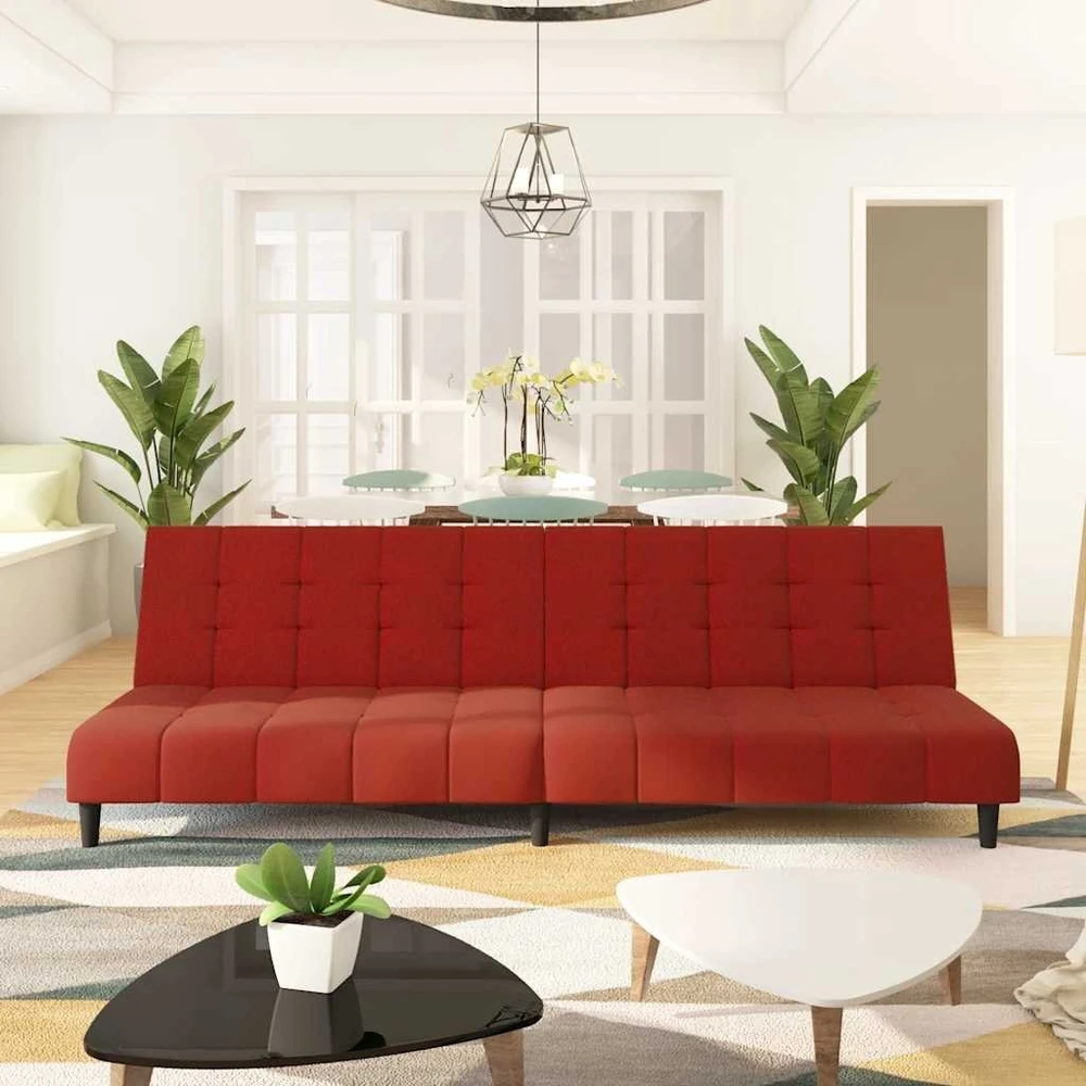 Dvivietė sofa-lova, raudonojo vyno spalvos, aksomas