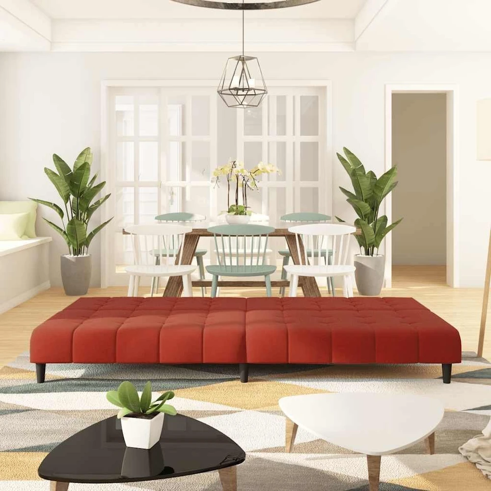 Dvivietė sofa-lova, raudonojo vyno spalvos, aksomas
