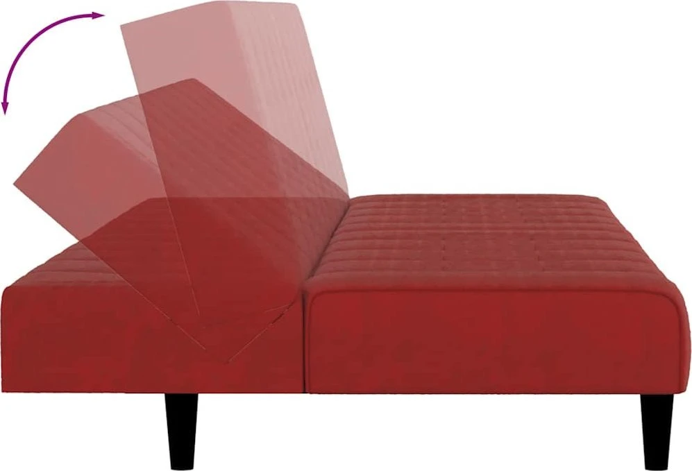 Dvivietė sofa-lova, raudonojo vyno spalvos, aksomas