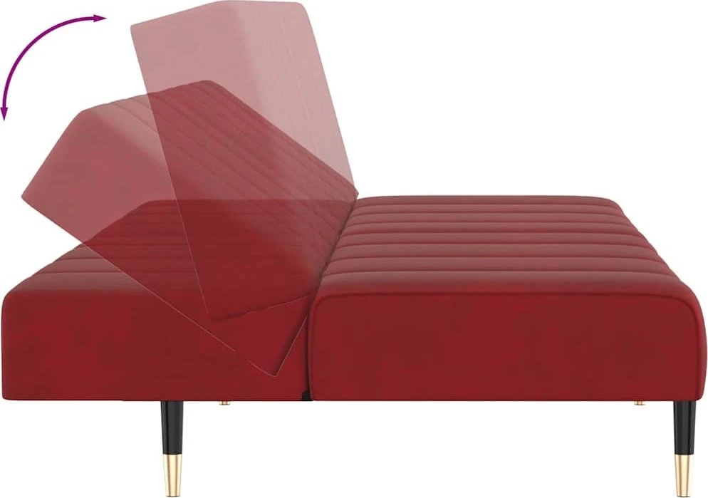 Dvivietė sofa-lova, raudonojo vyno spalvos, aksomas