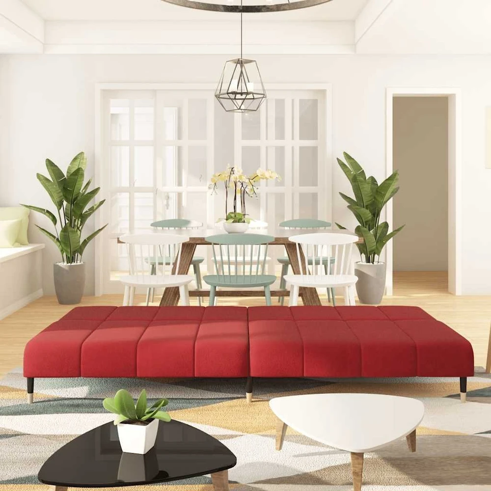 Dvivietė sofa-lova, raudonojo vyno spalvos, aksomas