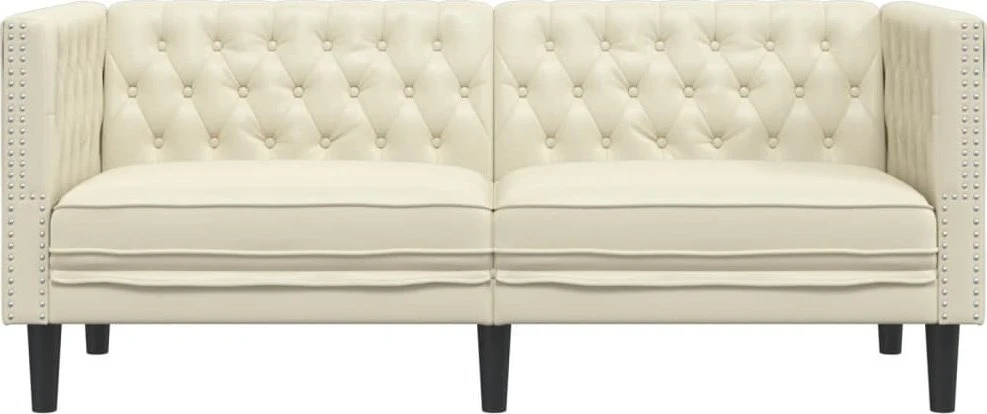 Dvivietė chesterfield sofa, kreminės spalvos, dirbtinė oda