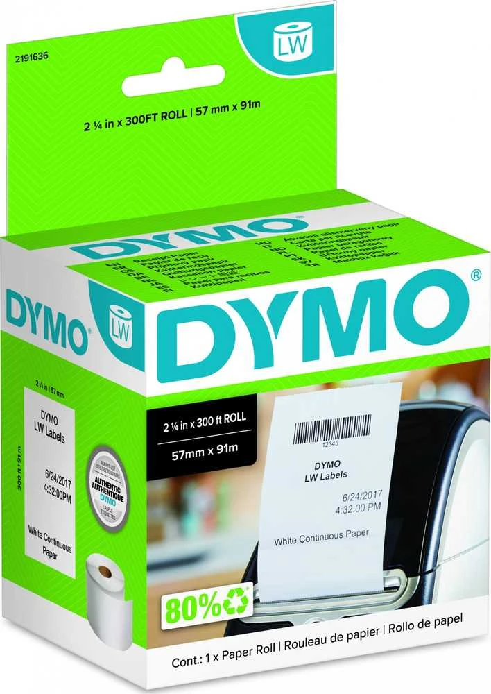 DYMO Ištisinės, nelipnios etiketės 57mm x 91m / (2191636)