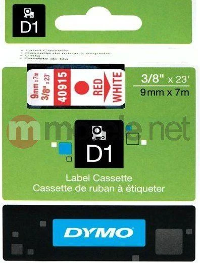DYMO D1 Juostelė 9mm x 7m / raudonas ant baltos (40915 / S0720700)