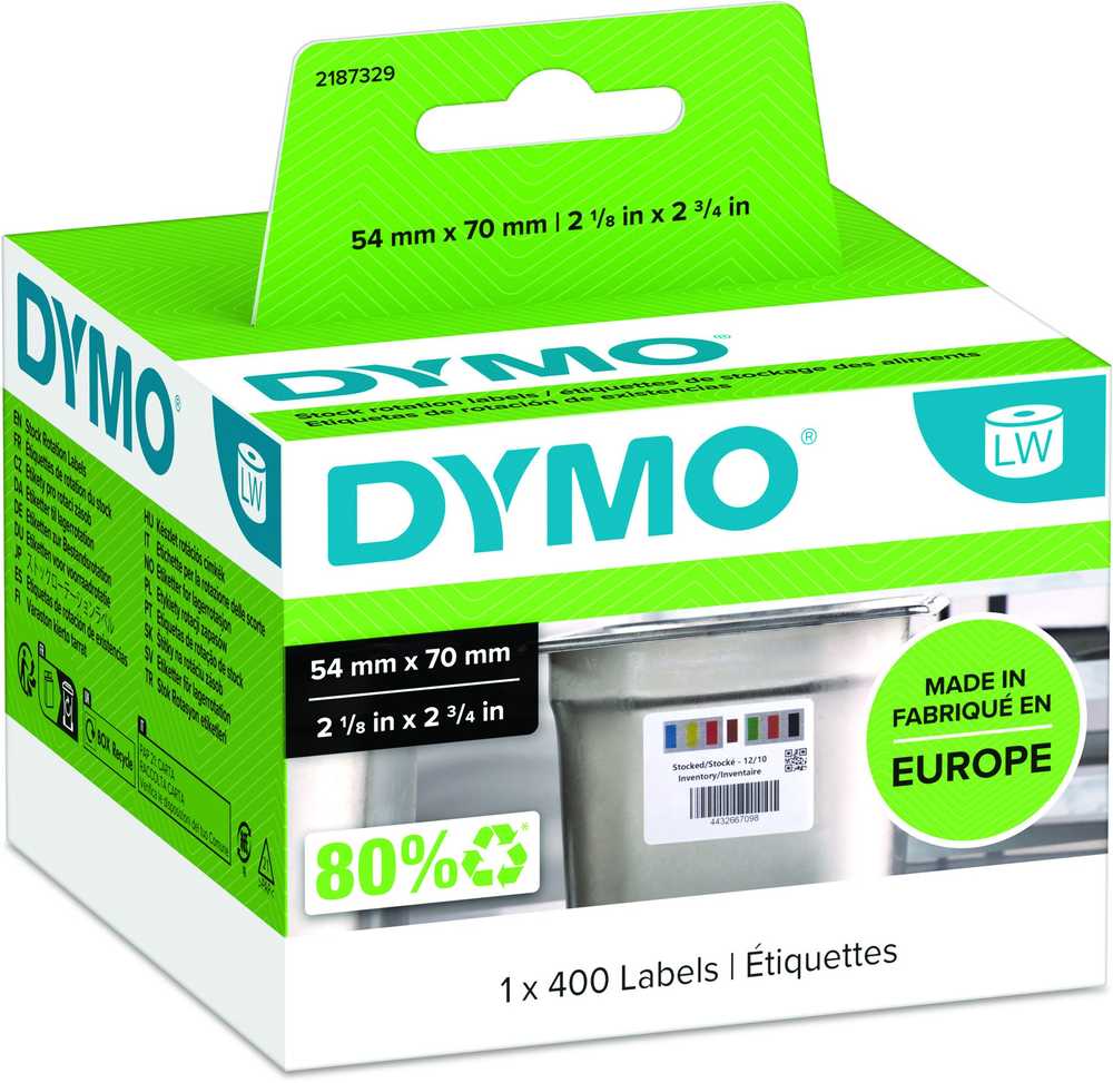 Dymo etykiety papierowe 70mm x 54mm, balta, Etykiety gastronomiczne, 1x400 vnt., 2187329