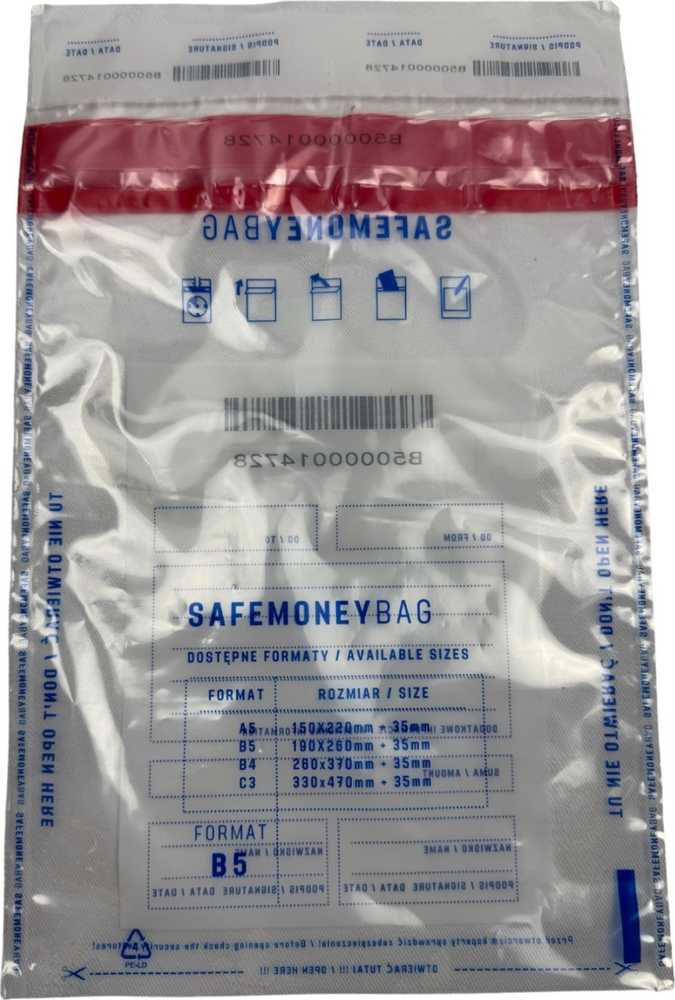 Security envelopes BESTPAK SAFEMONEYBAG deposit envelopes 190x260+35 mm B5 100 pcs. Transparent