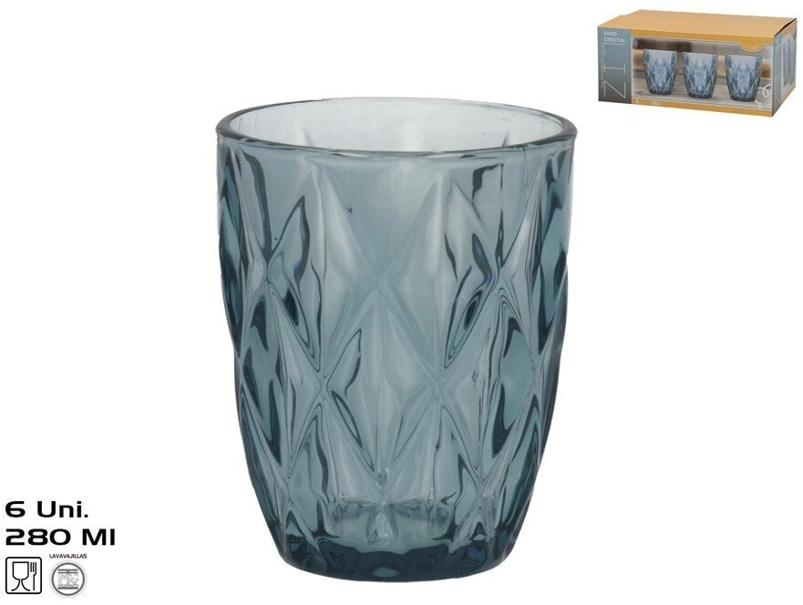 Stikliniai puodeliai (6 vnt.) 280 ml, mėlyni, 10 x 8 x 8 cm, KITCHEN&GO