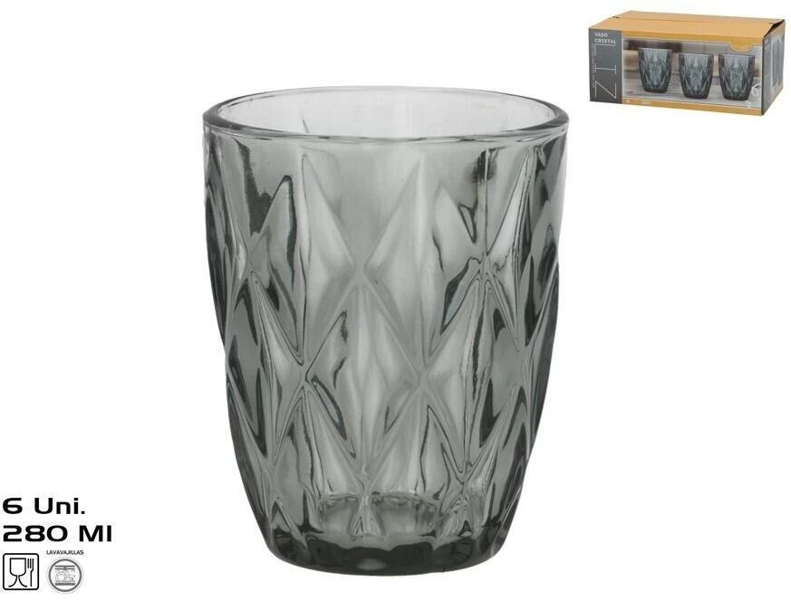 Stikliniai puodeliai (6 vnt.) 280 ml, pilki, 10 x 8 x 8 cm, KITCHEN&GO