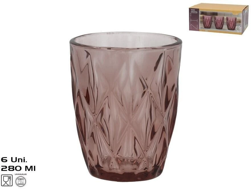 Stikliniai puodeliai (6 vnt.) 280 ml, rožiniai, 10 x 8 x 8 cm, KITCHEN&GO
