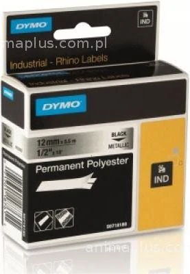 DYMO Rhino Poliesterio Juostelė 9mm x 5.5m / juodas ant metalizuotos (18485)