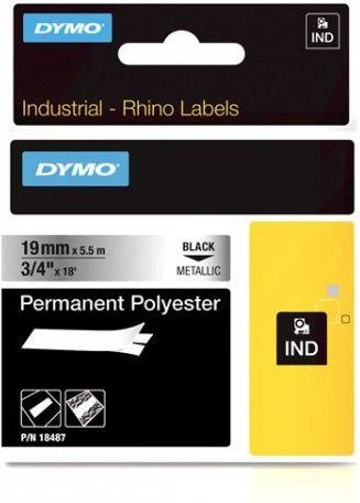 DYMO Rhino Poliesterio Juostelė 19mm x 5.5m / juodas ant metalizuotos / (18487)