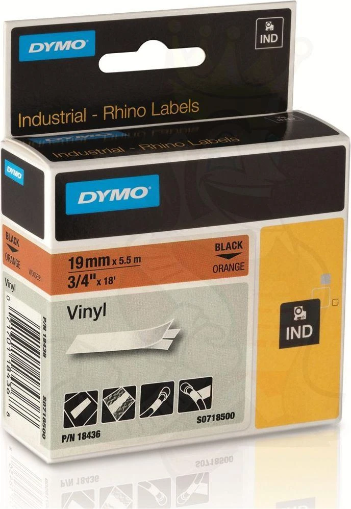 DYMO Rhino Vinilinė Juostelė 19mm x 5.5m / juodas ant oranžinės (18436)