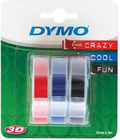 DYMO 3D Juostelės Mechaniniams Etikečių Spausdintuvams 9mm x 3m / raudona/mėlyna/juoda (S0847750)
