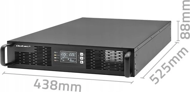 QOLTEC 52287 nepertraukiamo maitinimo šaltinis, skirtas RACK / 3kVA / 3000W / Galios koeficientas 1,0 / LCD / EPO / USB / On line