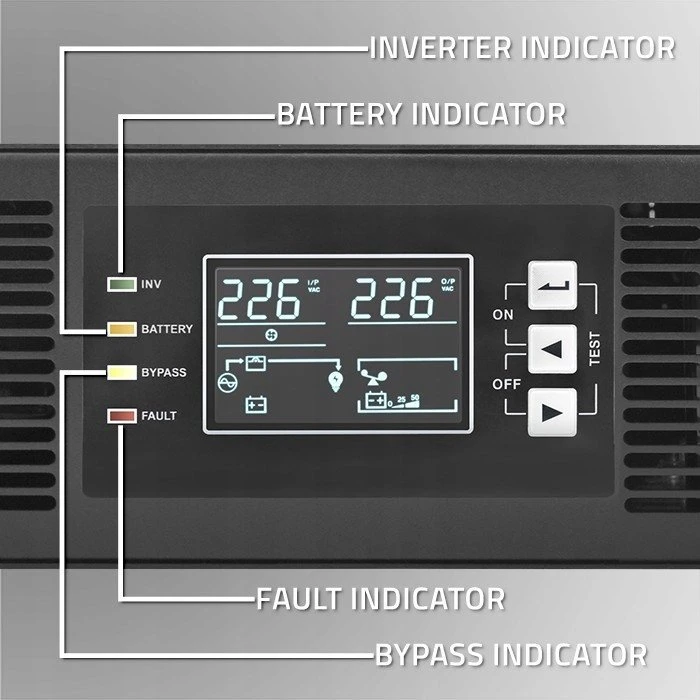 QOLTEC 52287 nepertraukiamo maitinimo šaltinis, skirtas RACK / 3kVA / 3000W / Galios koeficientas 1,0 / LCD / EPO / USB / On line