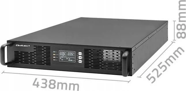 QOLTEC 52285 nepertraukiamo maitinimo UPS, skirtas RACK / 1kVA / 1000W / Galios koeficientas 1,0 / LCD / EPO / USB / On line