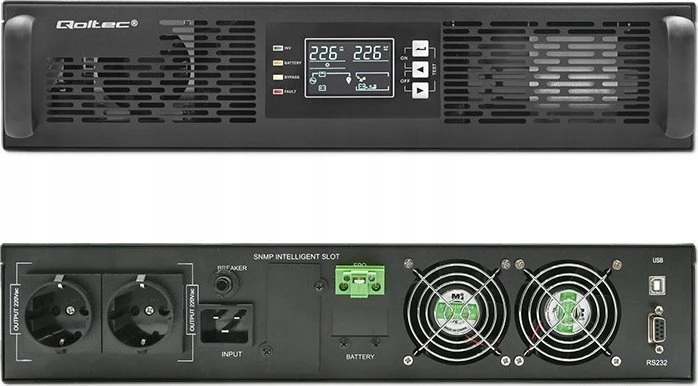 QOLTEC 52286 nepertraukiamo maitinimo UPS, skirtas RACK / 2kVA / 2000W / Galios koeficientas 1,0 / LCD / EPO / USB / On line