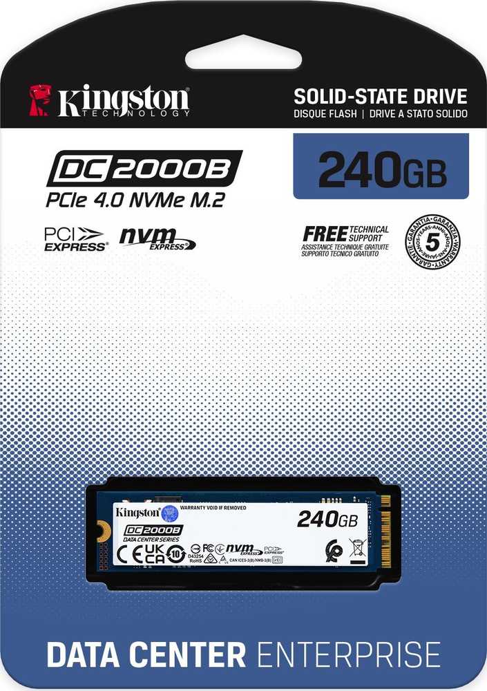 Kingston SSD | DC2000B | 240 GB | SSD form factor M.2 2280 | Solid-state drive sąsaja PCIe NVMe Gen 4.0 (x4) | Skaitymo greitis 4500 MB/s | Rašymo greitis 400 MB/s