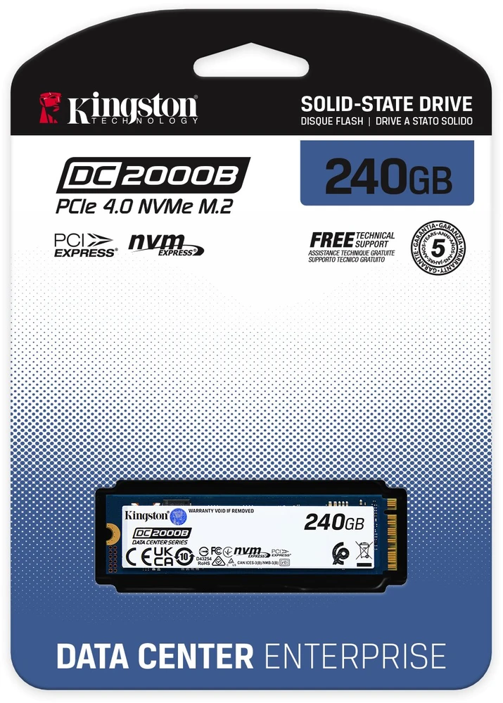 Kingston Technology 240G DC2000B PCIe 4.0 M.2 2280 Enterprise SSD (be radiatoriaus), 240 GB, M.2, 4500 MB/s