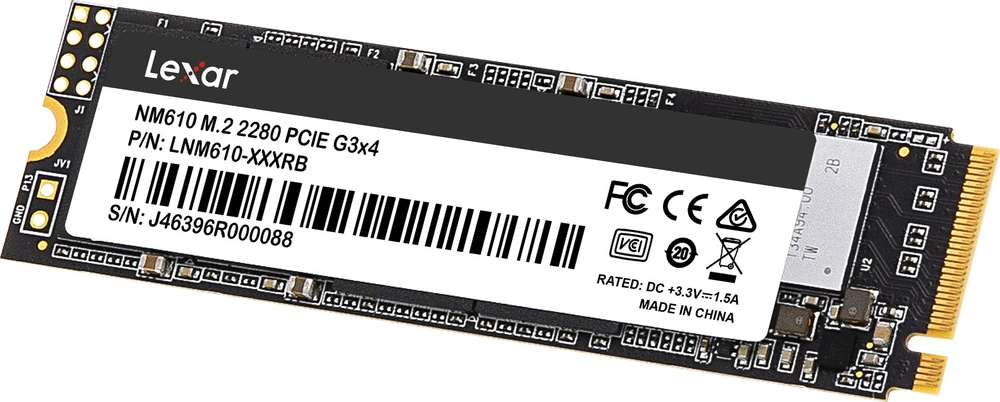 Lexar NVMe SSD NM610 250 GB, SSD form factor M.2 2280, SSD sąsaja PCIe Gen3x4, Rašymo greitis 1200 MB/s, Skaitymo greitis 2000 MB/s