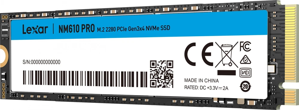 Lexar Media „Lexar NM610PRO 1TB SSD M.2 2280 PCIe Gen3x4 NVMe“ didelės spartos, iki 3300 MB/s skaitymo