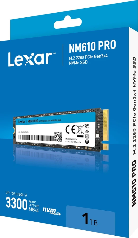 Lexar Media „Lexar NM610PRO 1TB SSD M.2 2280 PCIe Gen3x4 NVMe“ didelės spartos, iki 3300 MB/s skaitymo
