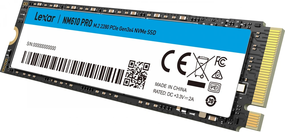 Lexar Media „Lexar NM610PRO 1TB SSD M.2 2280 PCIe Gen3x4 NVMe“ didelės spartos, iki 3300 MB/s skaitymo