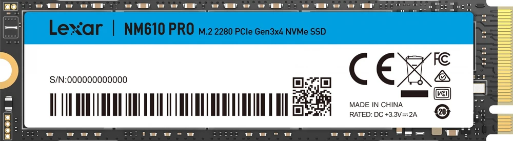 Lexar Media „Lexar NM610PRO 1TB SSD M.2 2280 PCIe Gen3x4 NVMe“ didelės spartos, iki 3300 MB/s skaitymo