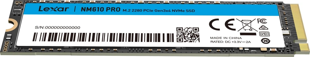 Lexar Media „Lexar NM610PRO 1TB SSD M.2 2280 PCIe Gen3x4 NVMe“ didelės spartos, iki 3300 MB/s skaitymo