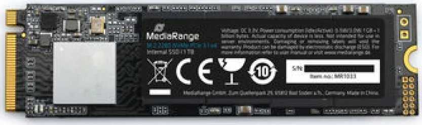 MediaRange MR1033 1TB, SSD - juodas, PCie 3.1 x4 (20Gb/s), NVMe, M.2 2280, intern