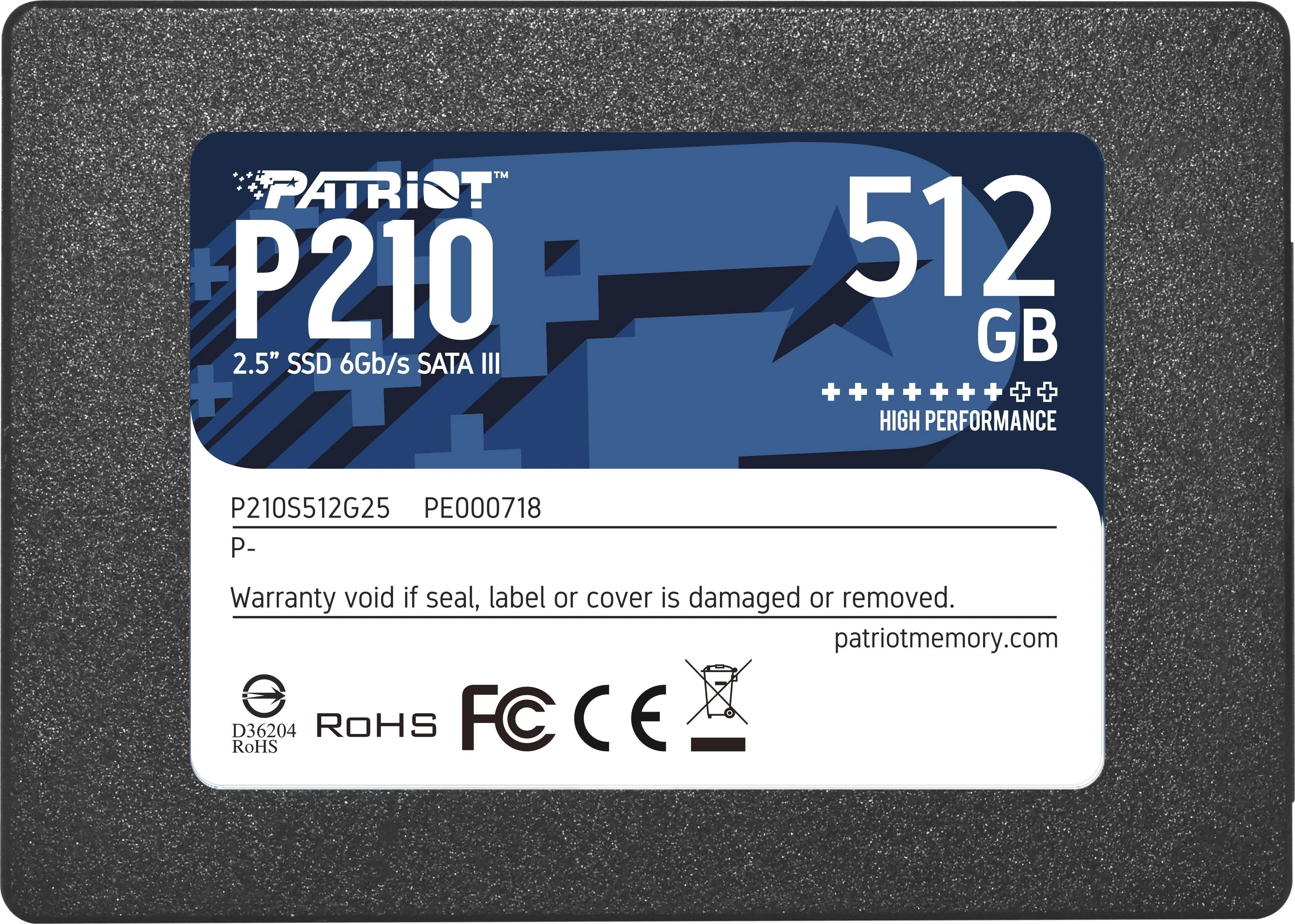 Kietasis vidinis diskas Patriot P210 SSD SATA III 2.5", 512 GB