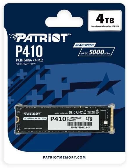 Dysk SSD Patriot P410 4TB M.2 2280 PCI-E x4 Gen4 NVMe (P410P4TBM28H)