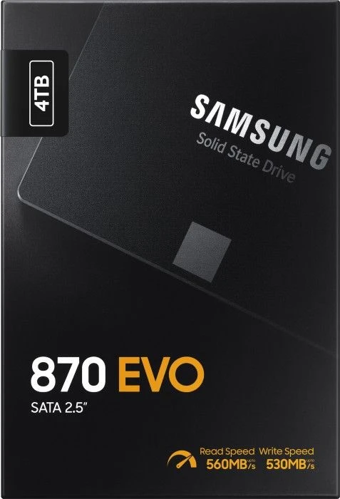 Samsung | SSD | 870 EVO | 4000 GB | SSD form factor 2.5" | Solid-state drive sąsaja SATA III | Skaitymo greitis 560 MB/s | Rašymo greitis 530 MB/s