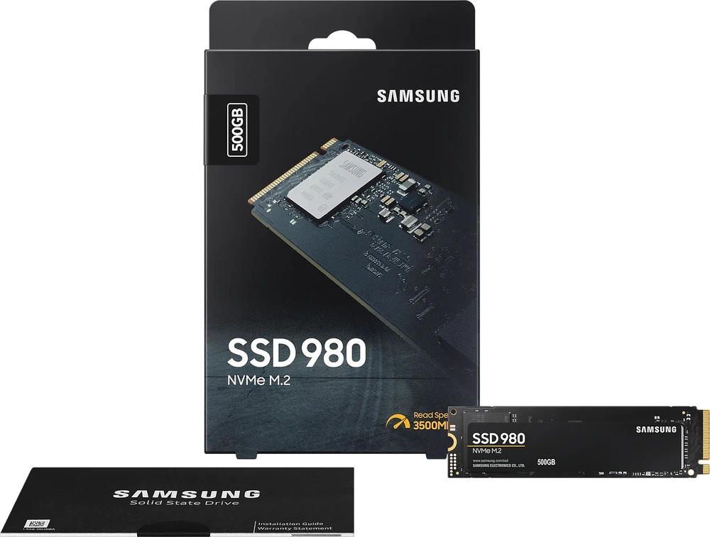 Kietasis diskas Samsung V-NAND SSD 980 500 GB, SSD form factor M.2 2280, SSD sąsaja M.2 NVME, Rašymo greitis 3000 MB/s, Skaitymo greitis 3500 MB/s