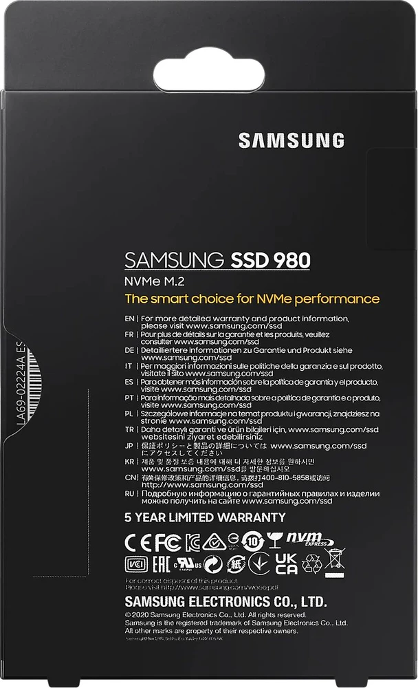Kietasis diskas Samsung V-NAND SSD 980 500 GB, SSD form factor M.2 2280, SSD sąsaja M.2 NVME, Rašymo greitis 3000 MB/s, Skaitymo greitis 3500 MB/s