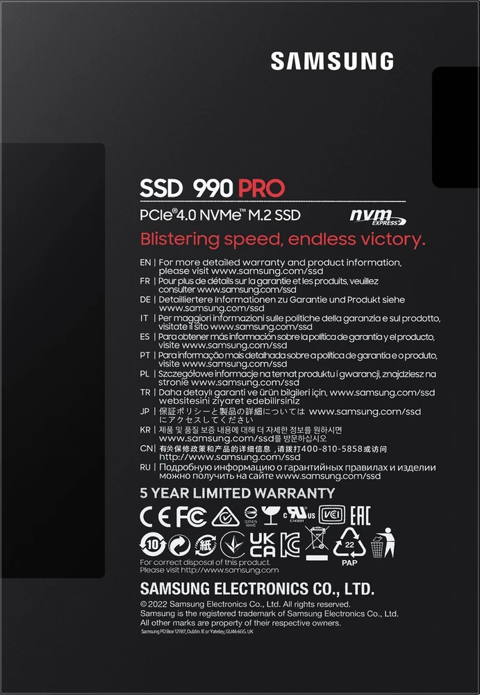 SSD diskas Samsung 990 PRO 2TB M.2 2280 PCI-E x4 Gen4 NVMe (MZ-V9P2T0BW)