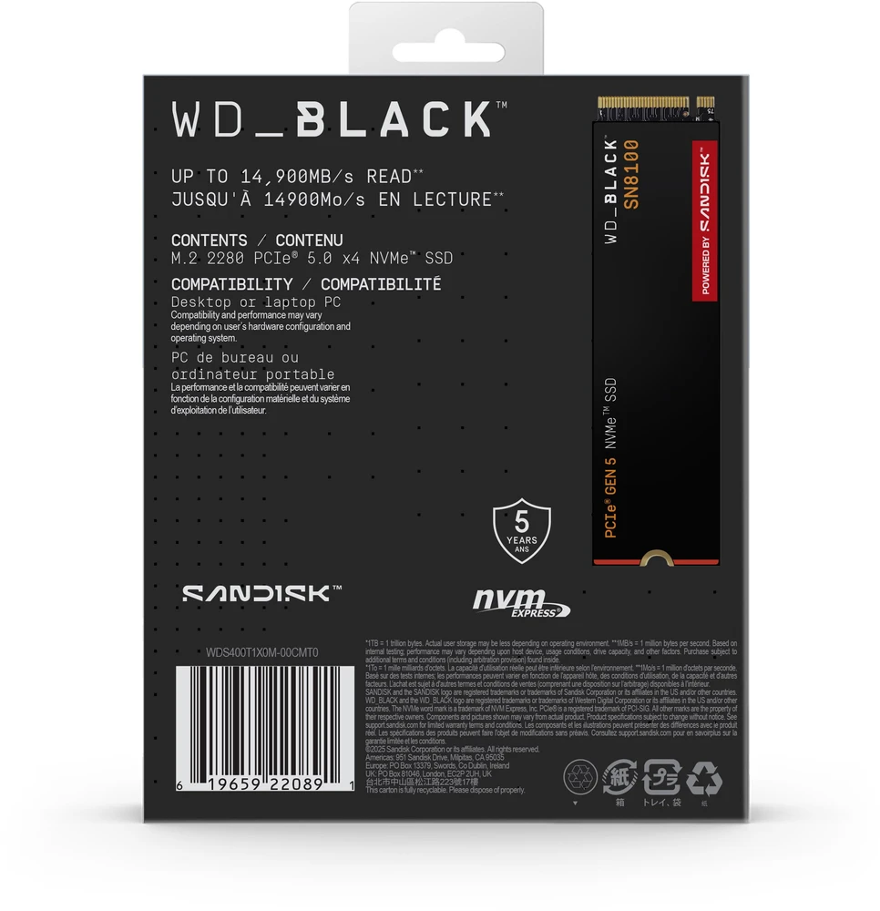 Western Digital Dysk SSD SanDisk SN8100 4TB M.2 2280 PCI-E x4 Gen5 NVMe (WDS400T1X0M)