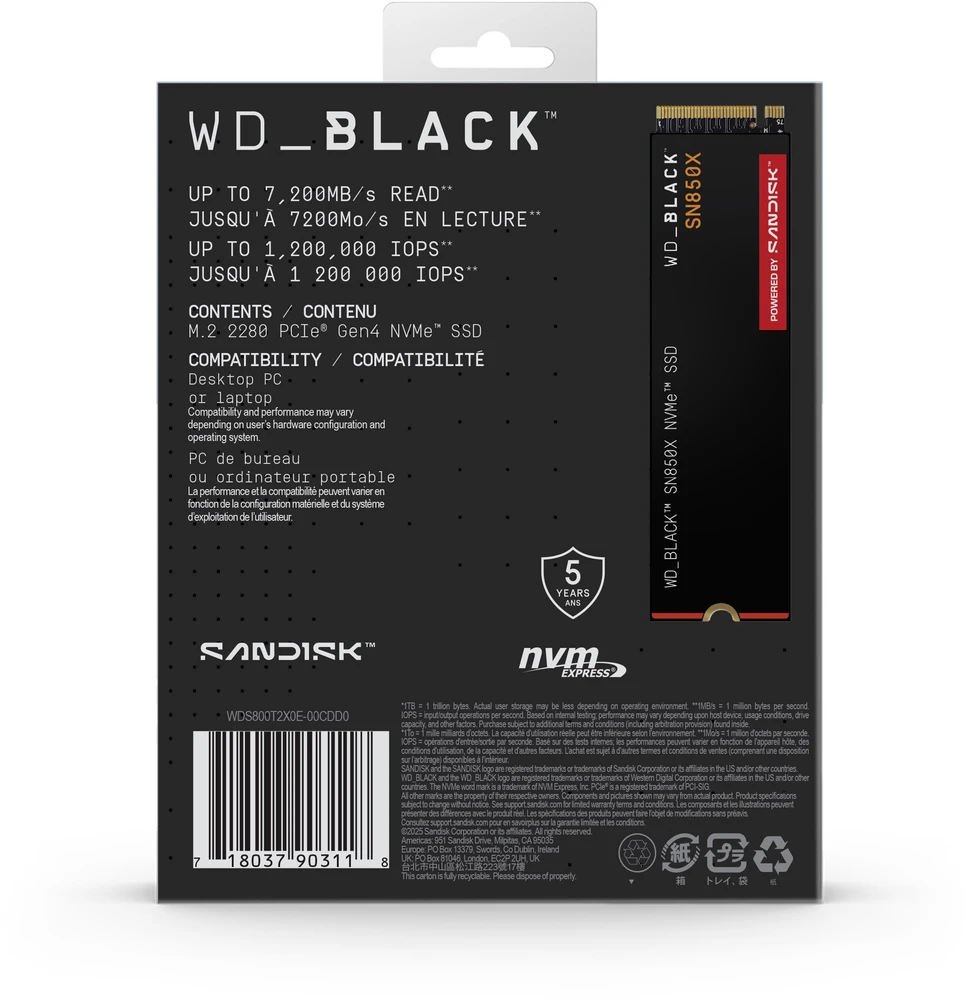Sandisk WD Juodas SN850X PCIE GEN 4 - GAMING SSD 8TB
