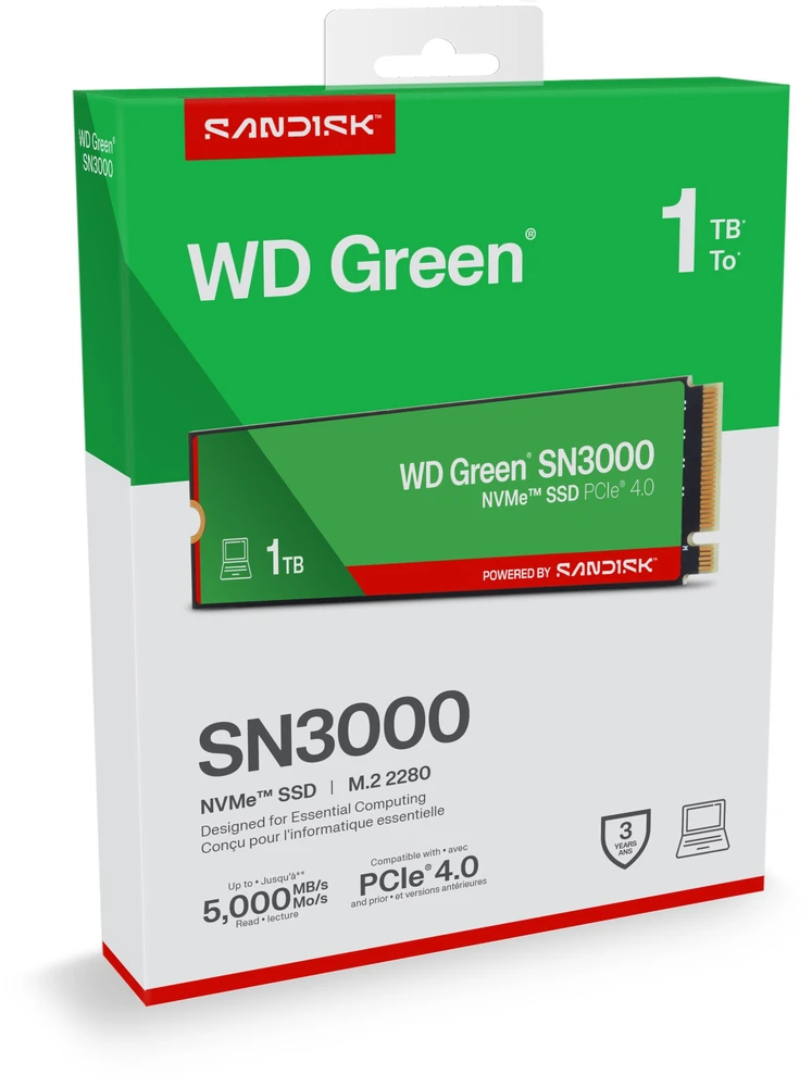 Dysk SSD SanDisk Žalias SN3000 1TB M.2 2280 PCI-E x4 Gen4 NVMe (WDS100T4G1E-00CPS0)