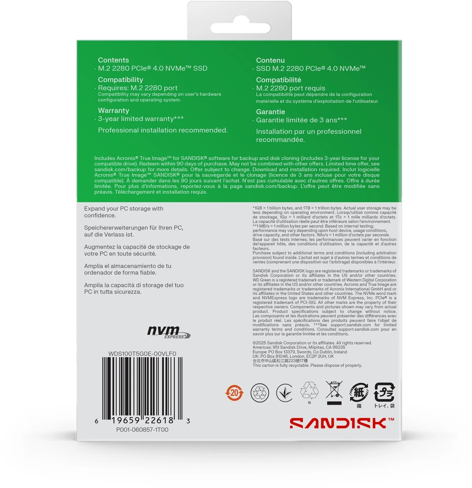 Dysk SSD SanDisk Žalias SN3000 1TB M.2 2280 PCI-E x4 Gen4 NVMe (WDS100T4G1E-00CPS0)