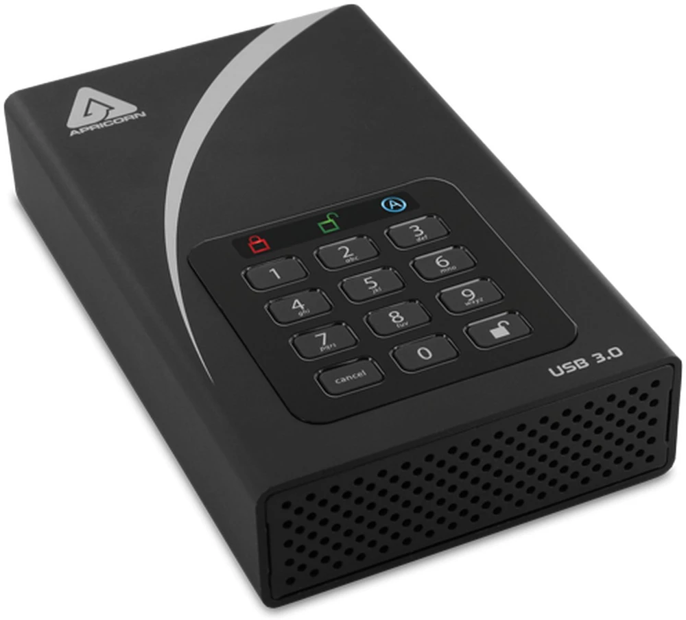 Kietasis diskas Dysk zewnętrzny HDD Apricorn Aegis Padlock DT zewnętrzny dysk twarde 12 TB USB Typu B 2.0/3.2 Gen 1 (3.1 Gen 1) Juodas