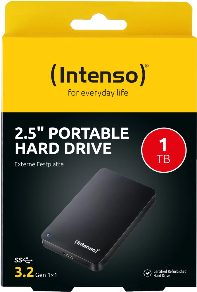 Kietasis diskas Dysk zewnętrzny HDD Intenso 6.3cm (2,5'') 1TB 3.2 MemoryCase juoda Refurbished