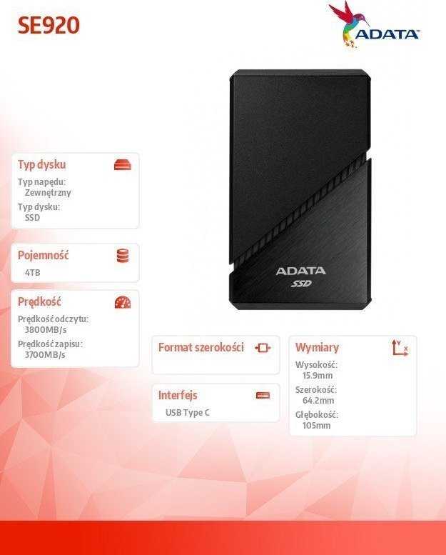 ADATA Išorinis kietasis diskas SSD SE920 4TB Juodas