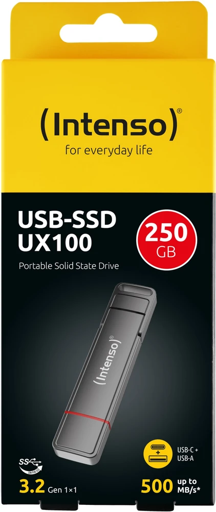 Išorinis kietasis diskas SSD Intenso USB SSD UX100 250GB USB 3.2 C+A Gen.1x1 (3850440)