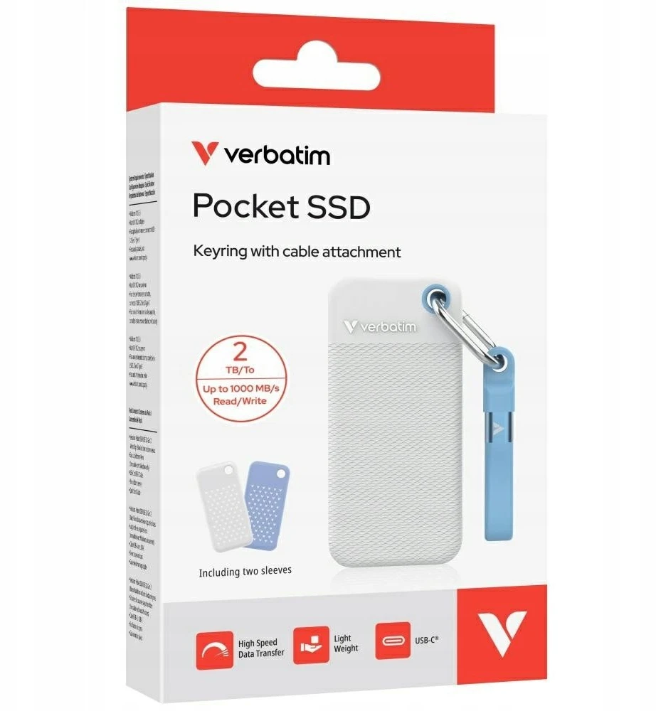 Kietasis diskas Dysk Zewnętrzny Verbatim Pocket SSD 2TB USB-C 3.2 gen.2 balta-Šviesiai mėlynas 32321