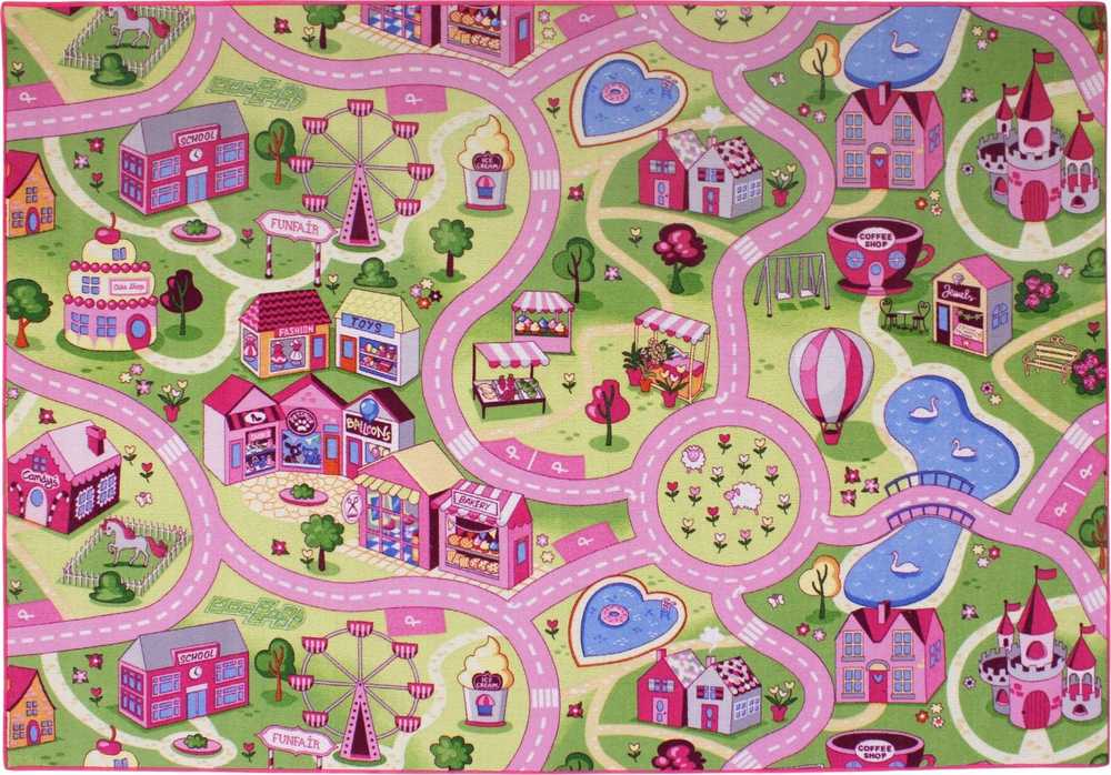 Rebel Roads Sweet Town vaikiškas kilimėlis, rožinė, 140x200cm (21613695)